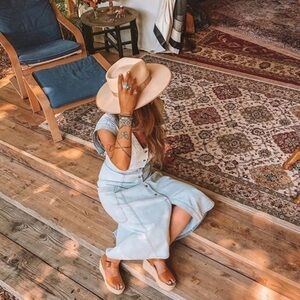 Happy Nature Denim Glide Dress Midi Button Front Western V-Neck Cloud Denim Wash